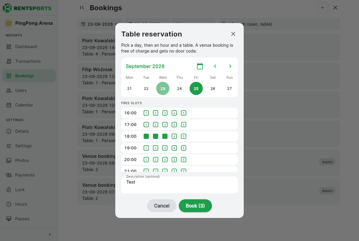 Adding a venue booking