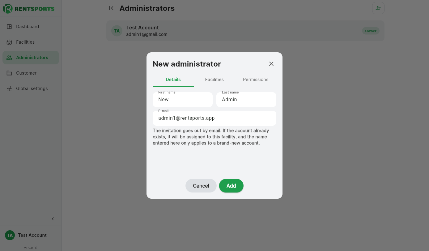 Adding an administrator with permissions
