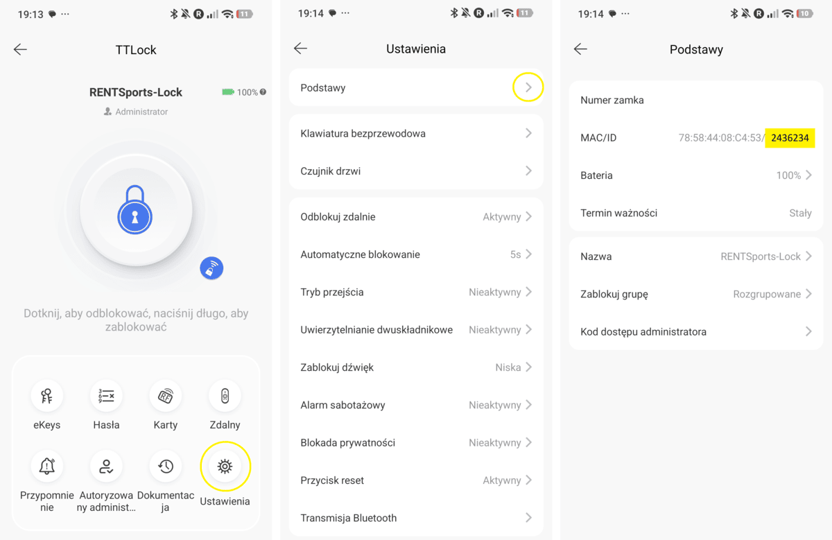 Where to find the Lock ID in the TTLock app