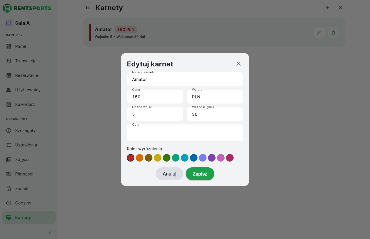 Lista karnetów obiektu