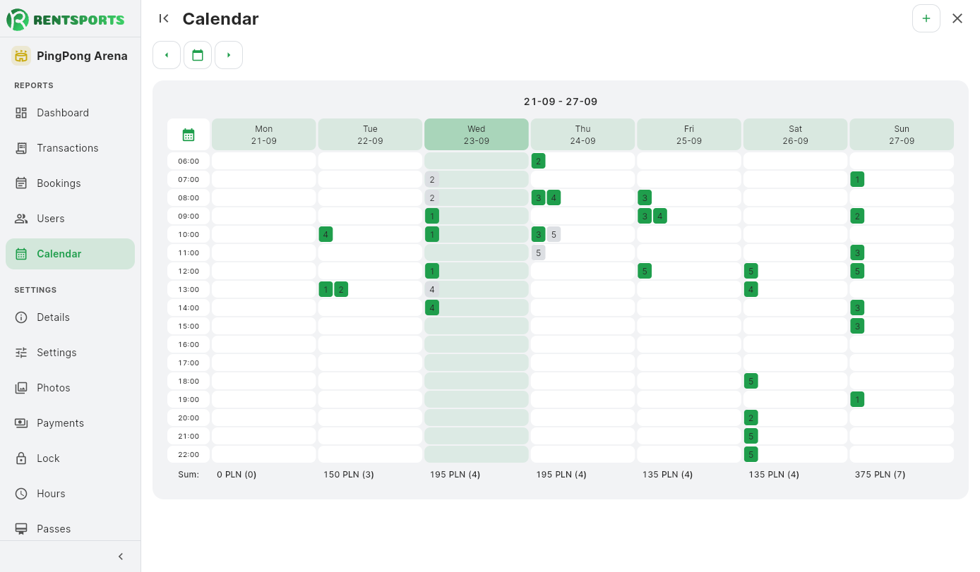 Weekly booking calendar