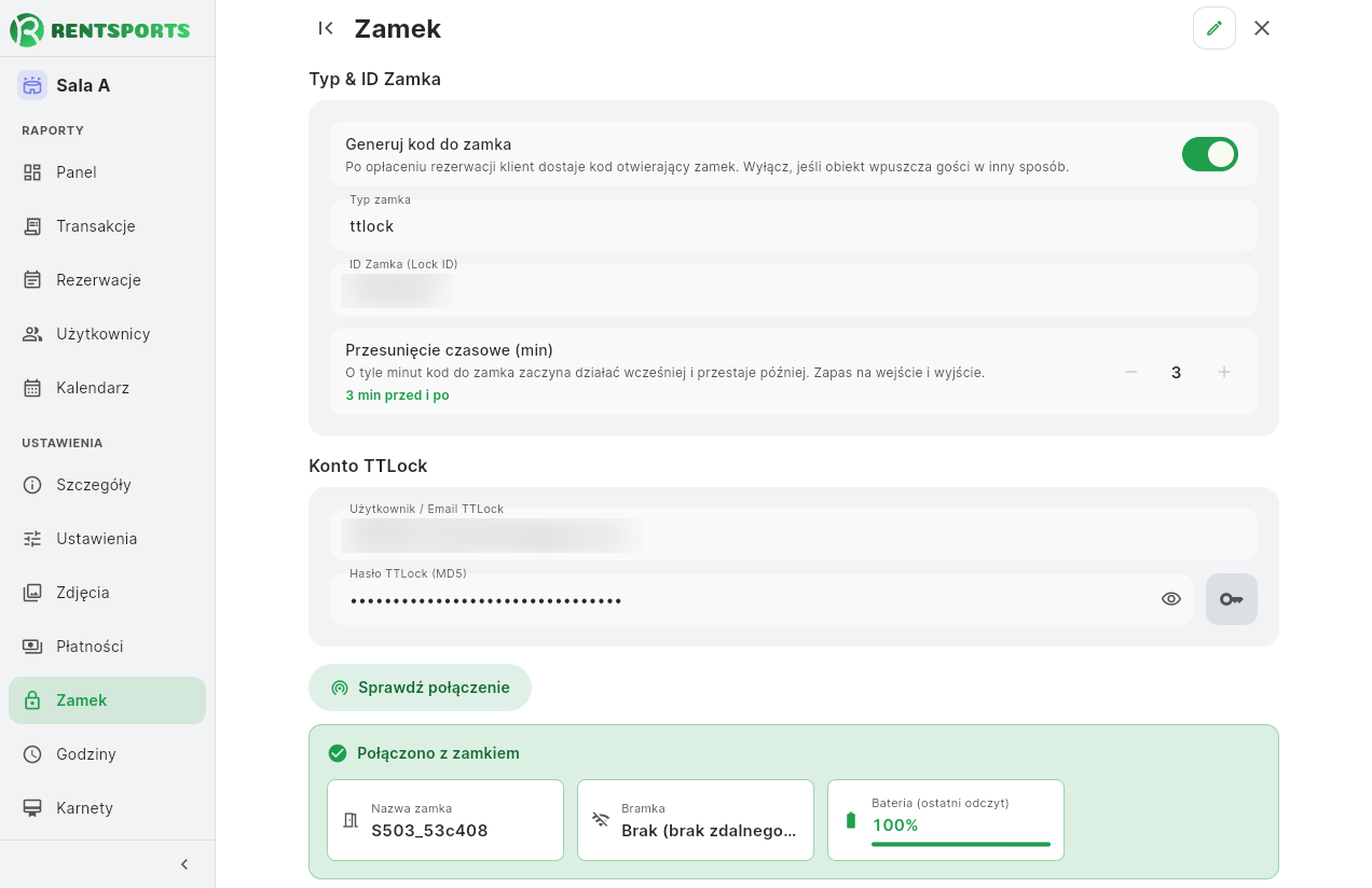 Konfiguracja zamka w panelu obiektu