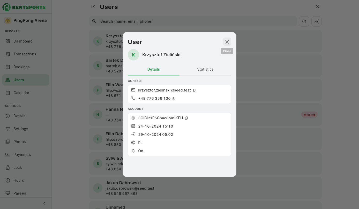 Venue user list
