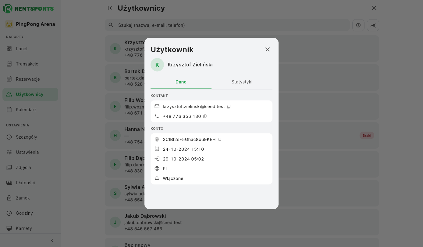 Lista użytkowników obiektu