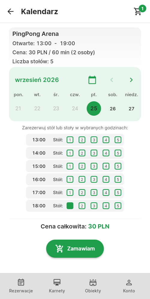 Kalendarz z siatką dostępnych godzin