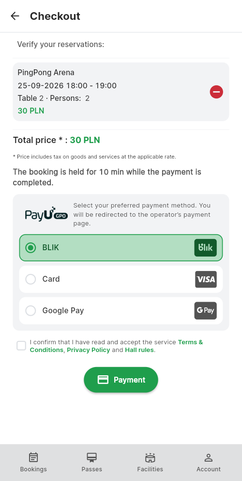 Order summary before payment