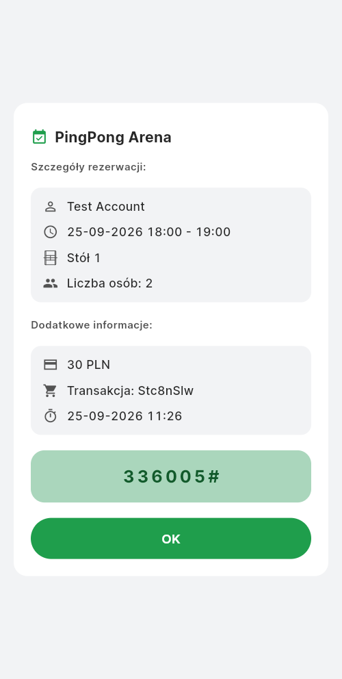 Rezerwacja z kodem do drzwi i przyciskiem otwarcia
