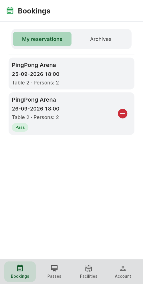 The customer list of bookings