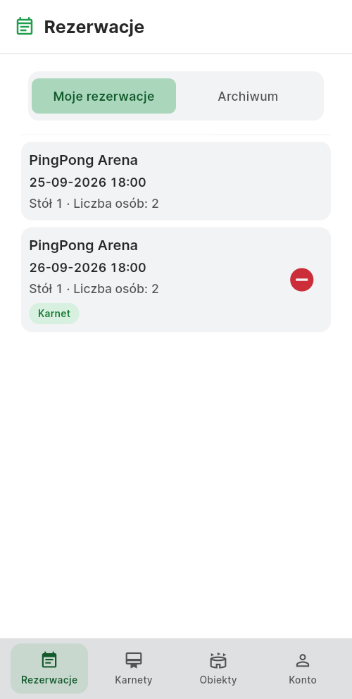 Lista rezerwacji klienta