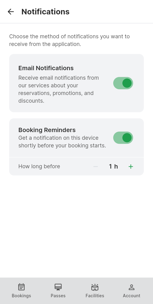 Notifications screen with the lead-time control