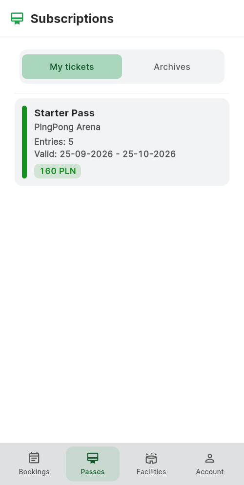 The customer list of passes