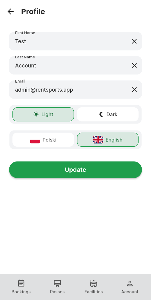 User profile with the details and appearance settings