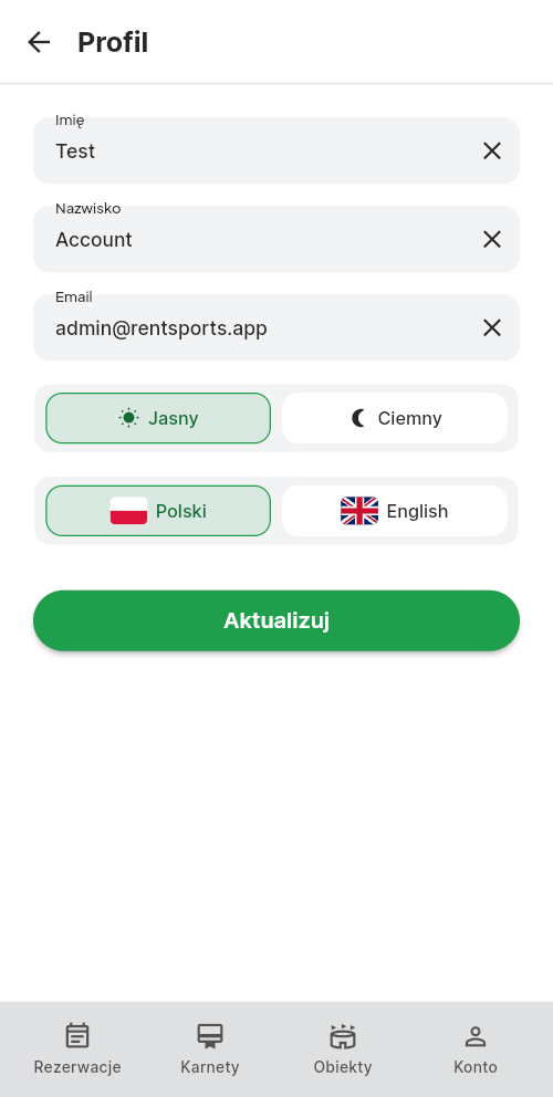 Profil użytkownika z danymi i ustawieniami wyglądu