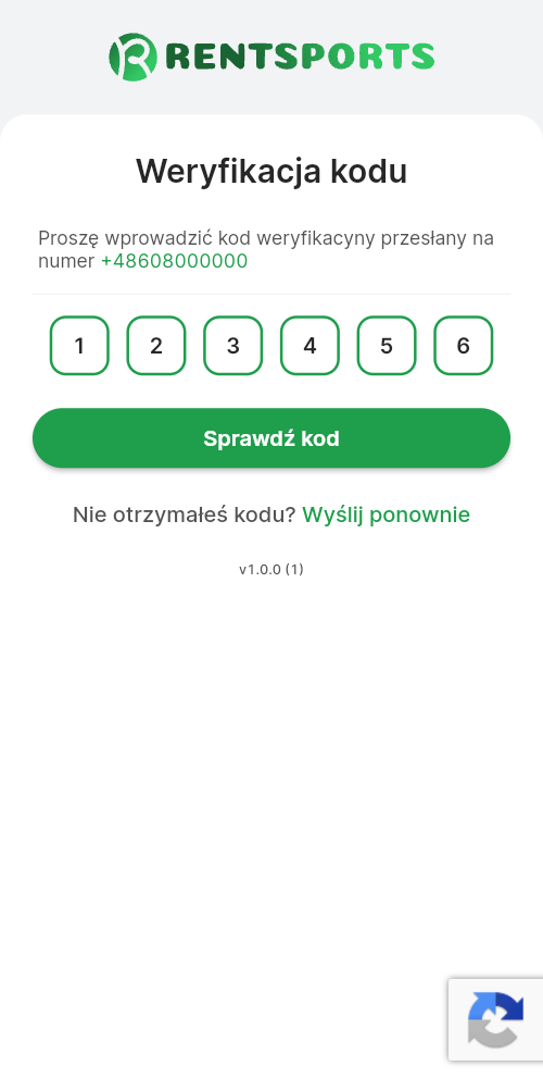Ekran wpisywania kodu z wiadomości SMS