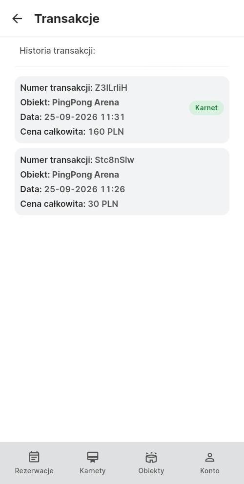 Lista transakcji klienta